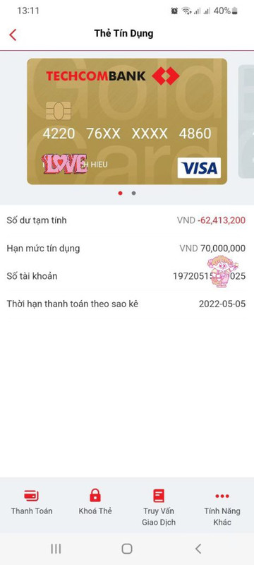 Thẻ tín dụng Techcombank Visa Gold