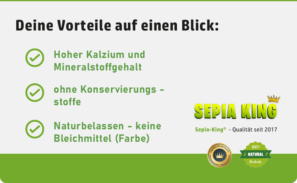 Vorteile von Sepiaschalen von Sepia King auf einen Blick