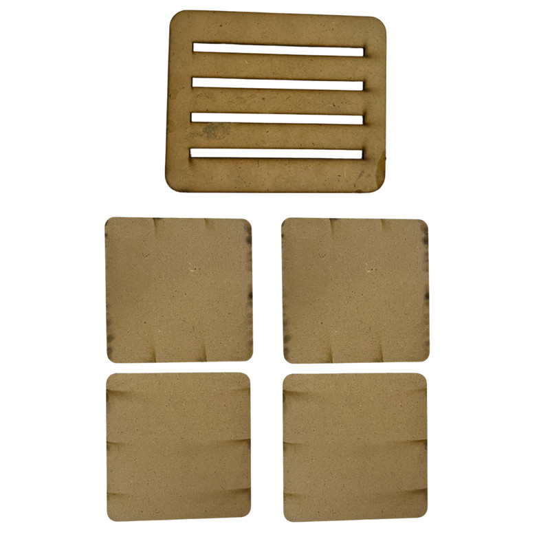 MDF Square Tea Coasters With Stand 4 Coasters And 1 Stand