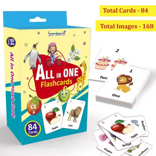 All in One Flashcards for Kids 1-6 Year Old | 84 Flash Cards for Kids with 168+ Pictures | Learning & Education Toy for Boys and Girls | Book for Kids Toys | Montessori Toy Book | Perfect for Gifting Color 1 (T121)