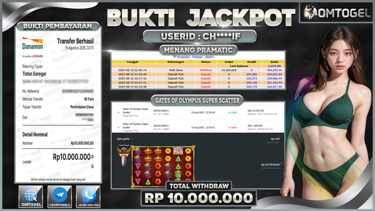 OMTOGEL JACKPOT PRAGMATIC PLAY GATES OF OLYMPUS SUPER SCATTER 10 JUTA DI BAYAR LUNAS ,-