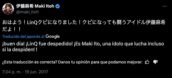 Maki Itoh despedida de LinQ