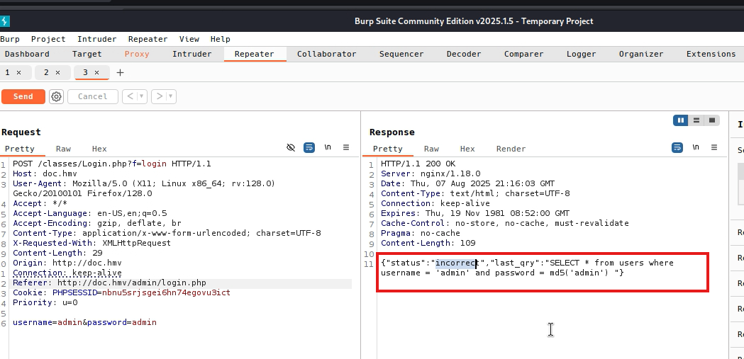 Screenshot of SQLi consult