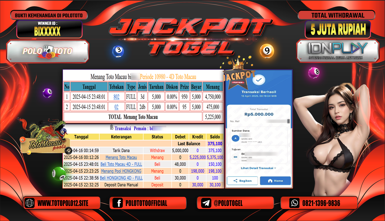 POLOTOTO JACKPOT TOGEL TOTO MACAU Rp.5.000.000,- LUNAS