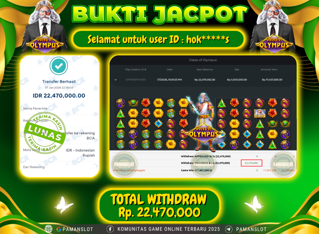 PAMANSLOT JACKPOT Game Gates of Olympus Rp.22,470,000- LUNAS