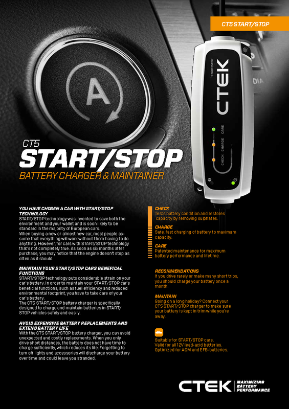 CTEK CT5 Start/Stop Smart Battery Charger