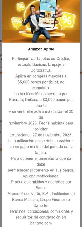 Banorte: 15 % Bonificacion Amazon Apple