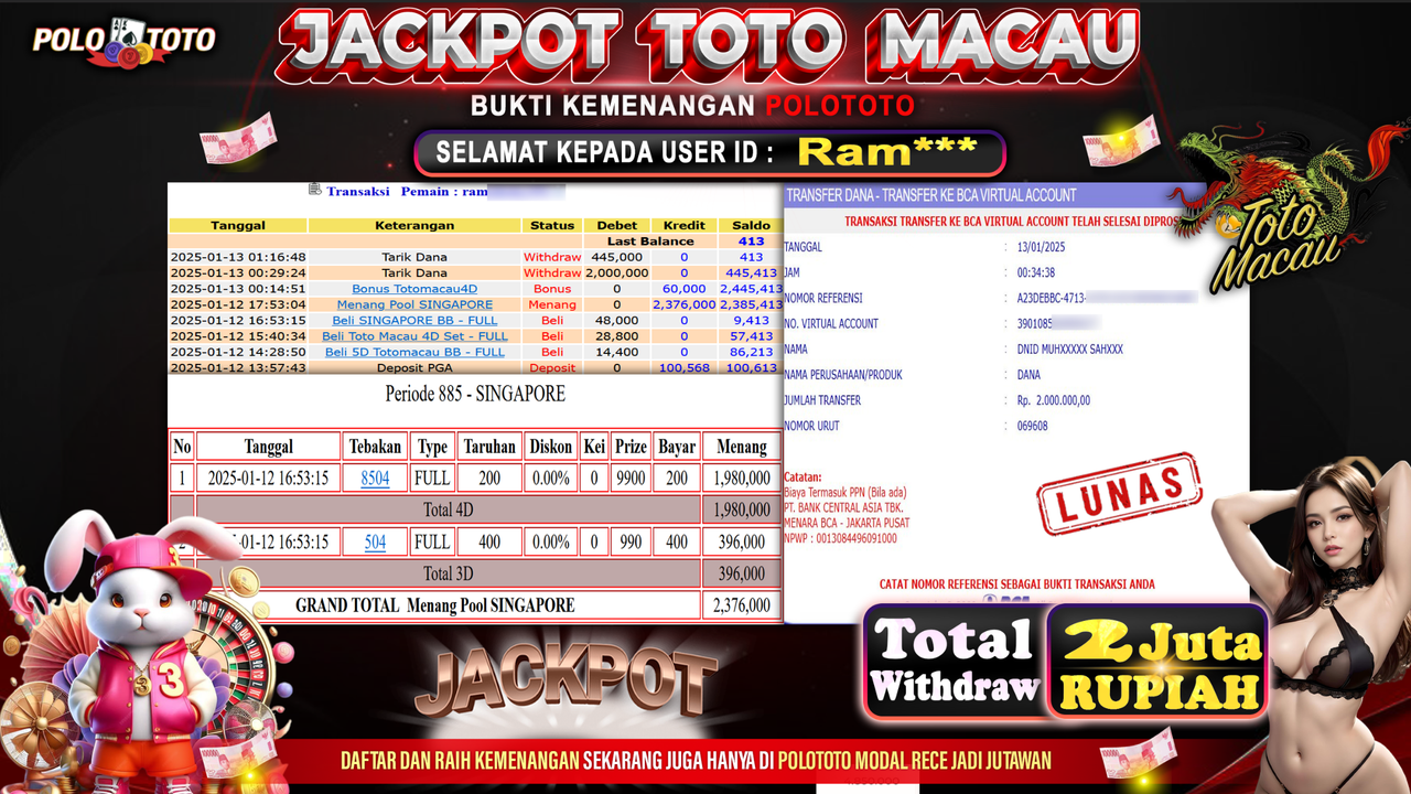 POLOTOTO JACKPOT TOGEL PASARAN SINGAPORE & TOTO MACAU Rp.2,000.000,-