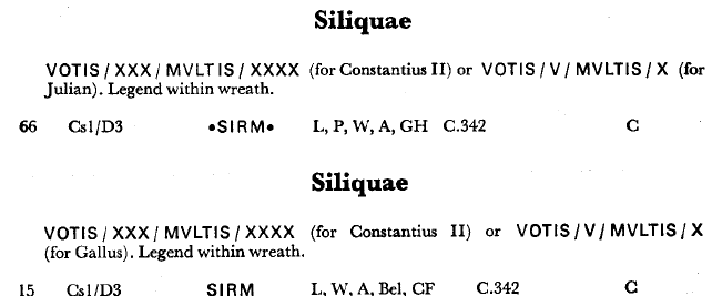 Silicua de Constancio ll. VOTIS XXX MVLTIS XXXX. Sirmio 1