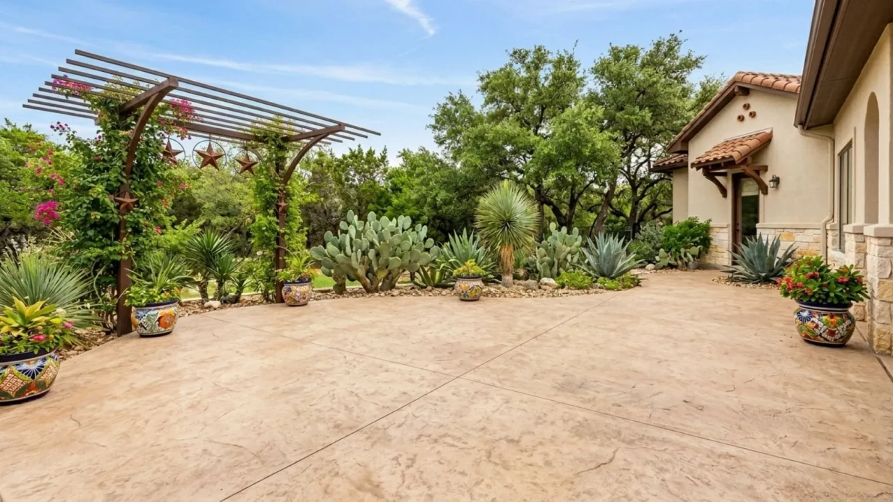 Concrete patio sized for outdoor dining furniture in San Antonio