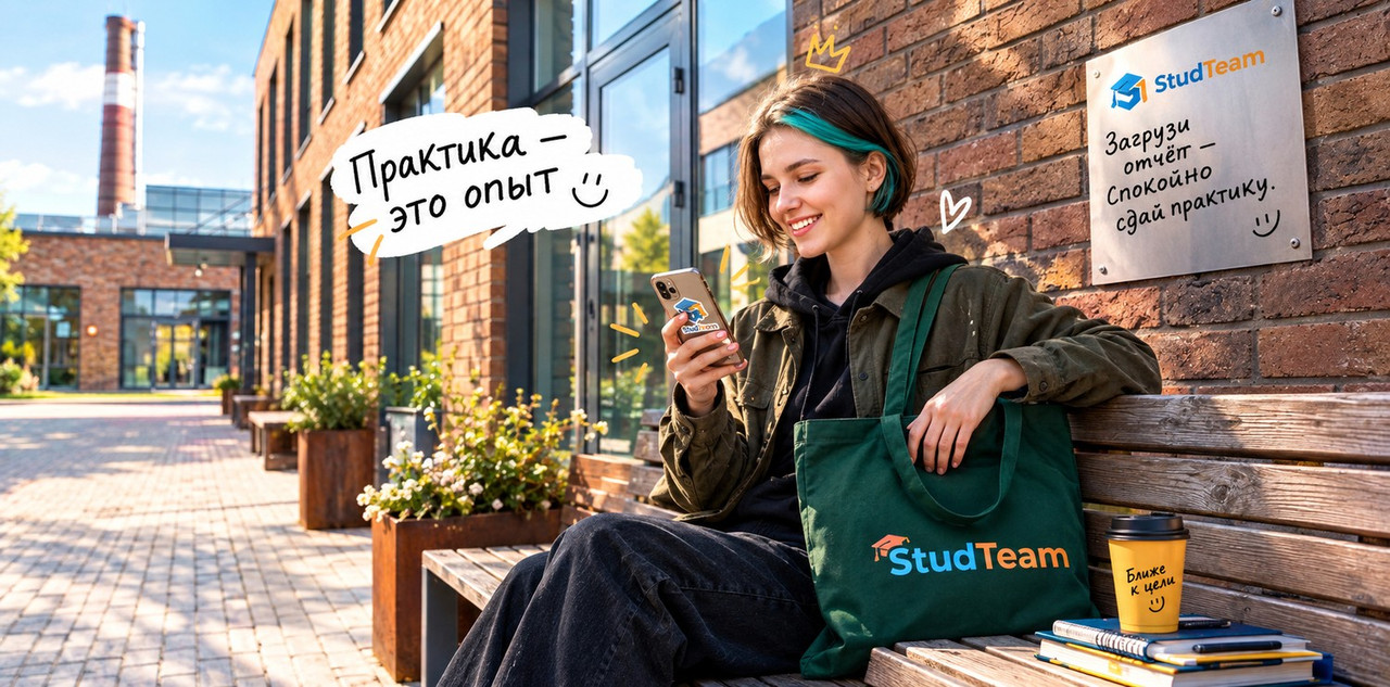 student sitting on a bench in front of a factory building