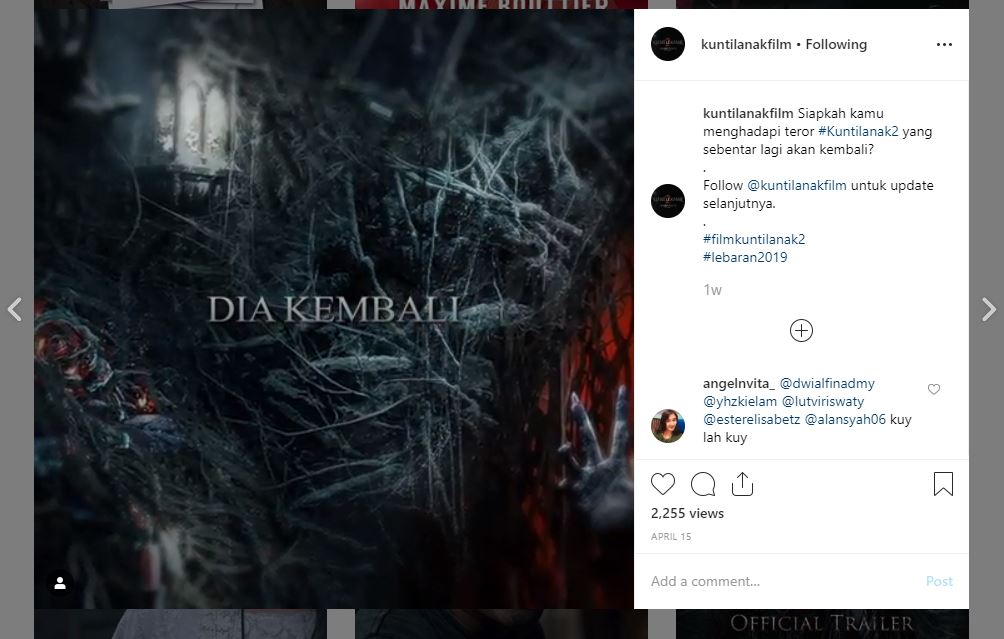 Promo film Kuntilanak 2 di instagram