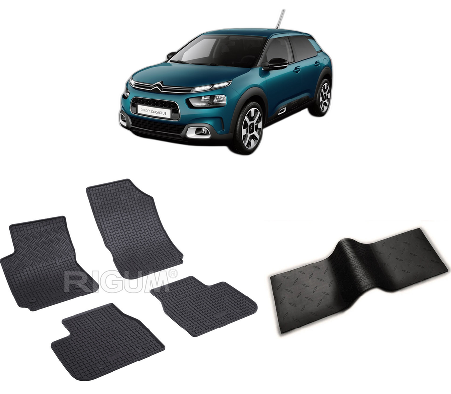 Set covorase auto CITROEN C4 CACTUS I din 08.2014-03.2018, cu covoras tunel median, CAROSERIE SUV, Presuri cauciuc 100%, compatibil cu autoturismul CITROEN C4 CACTUS I, Rigum