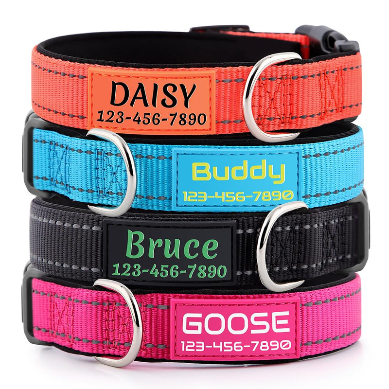 Personalized Reflective Dog Collar with Pet Name & Phone