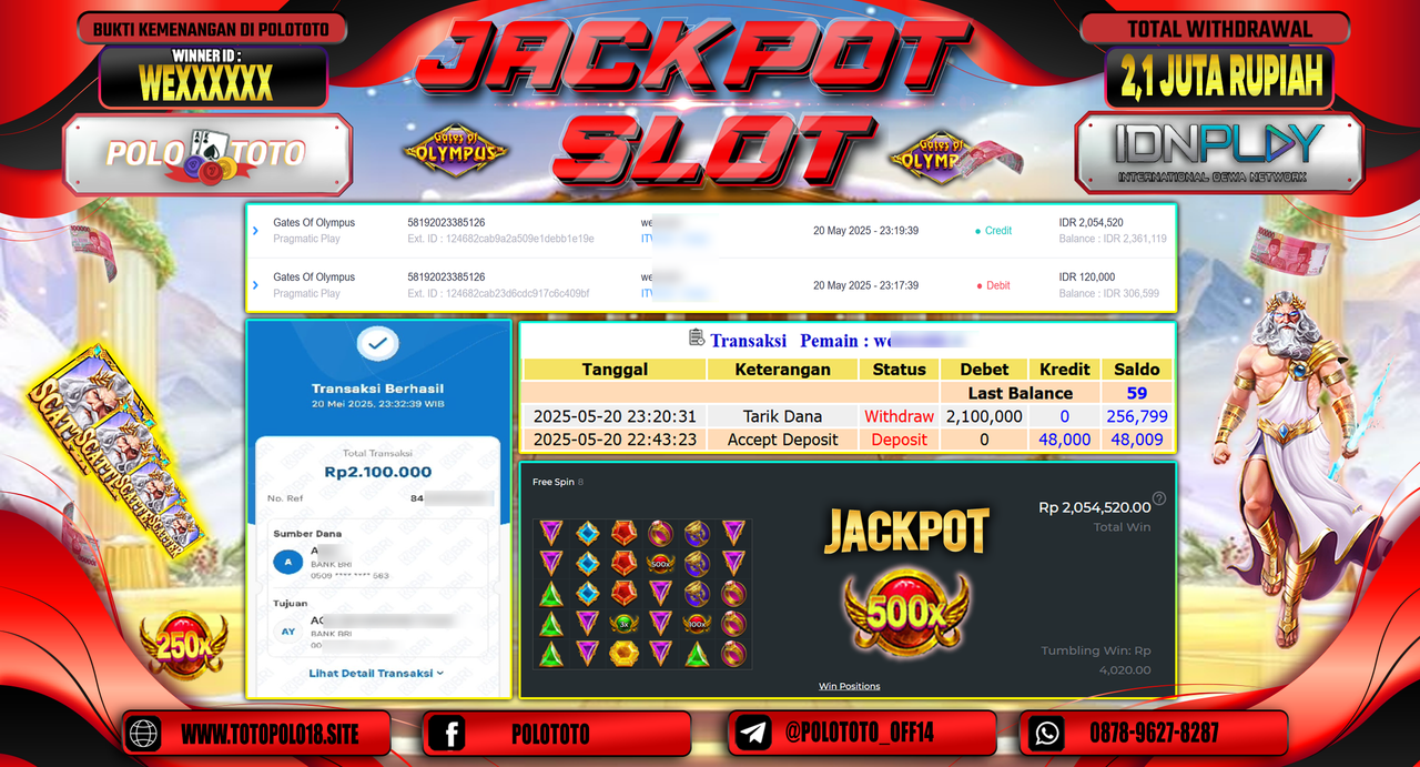 POLOTOTO JACKPOT SLOT GATES OF OLYMPUS Rp.2.100.000,-