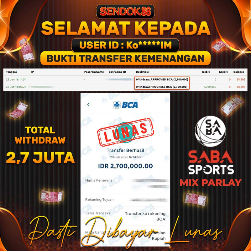 SENDOK88 JEPE! SABA SPORT MIX PARLAY Rp 2.700.000,- LUNAS!