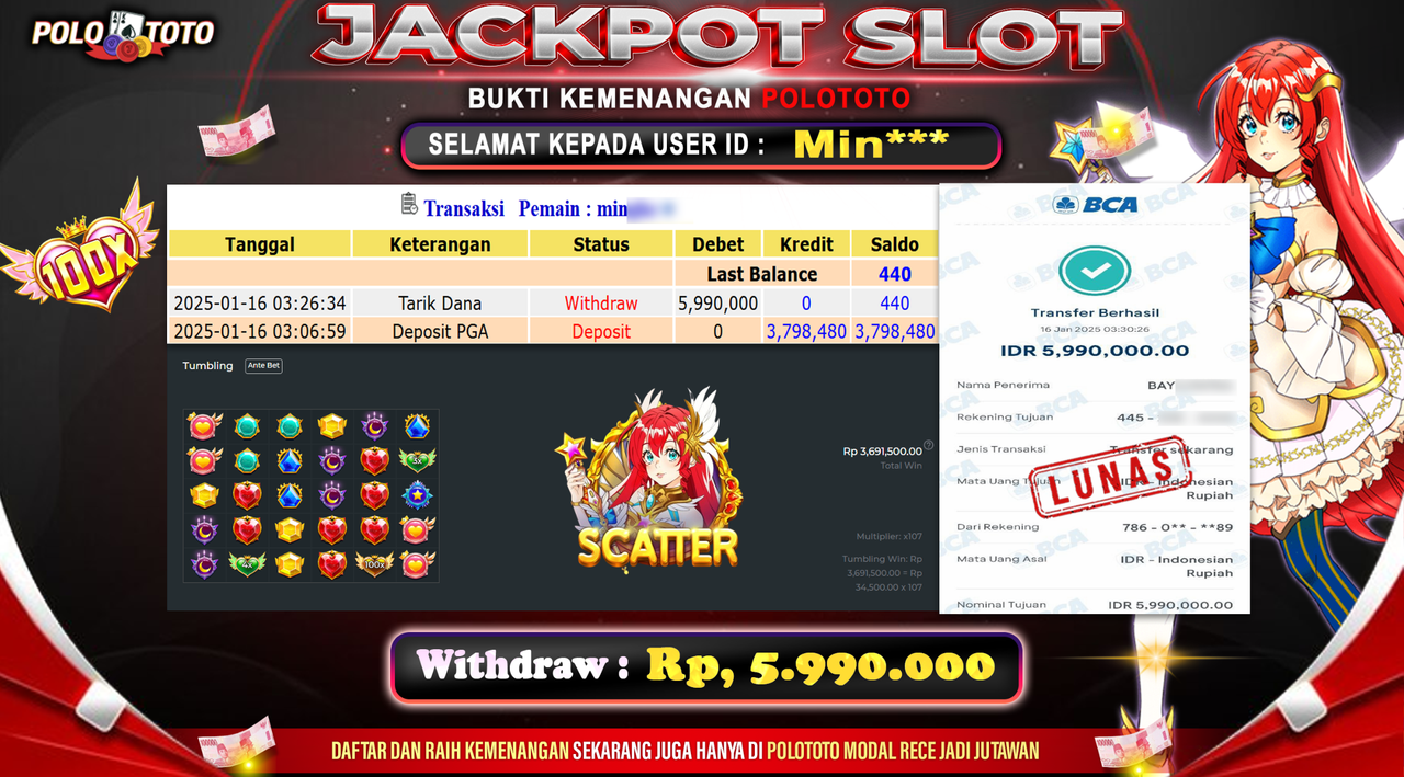 POLOTOTO JACKPOT SLOT STARLIGHT PRINCESS 1000 Rp.5,990.000,-