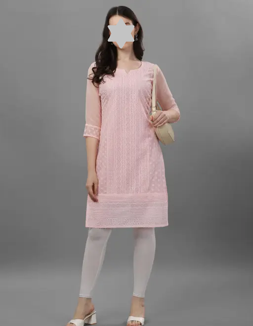 Trendy Chikan Embroidery Georgette Kurti Color Pich (R109)