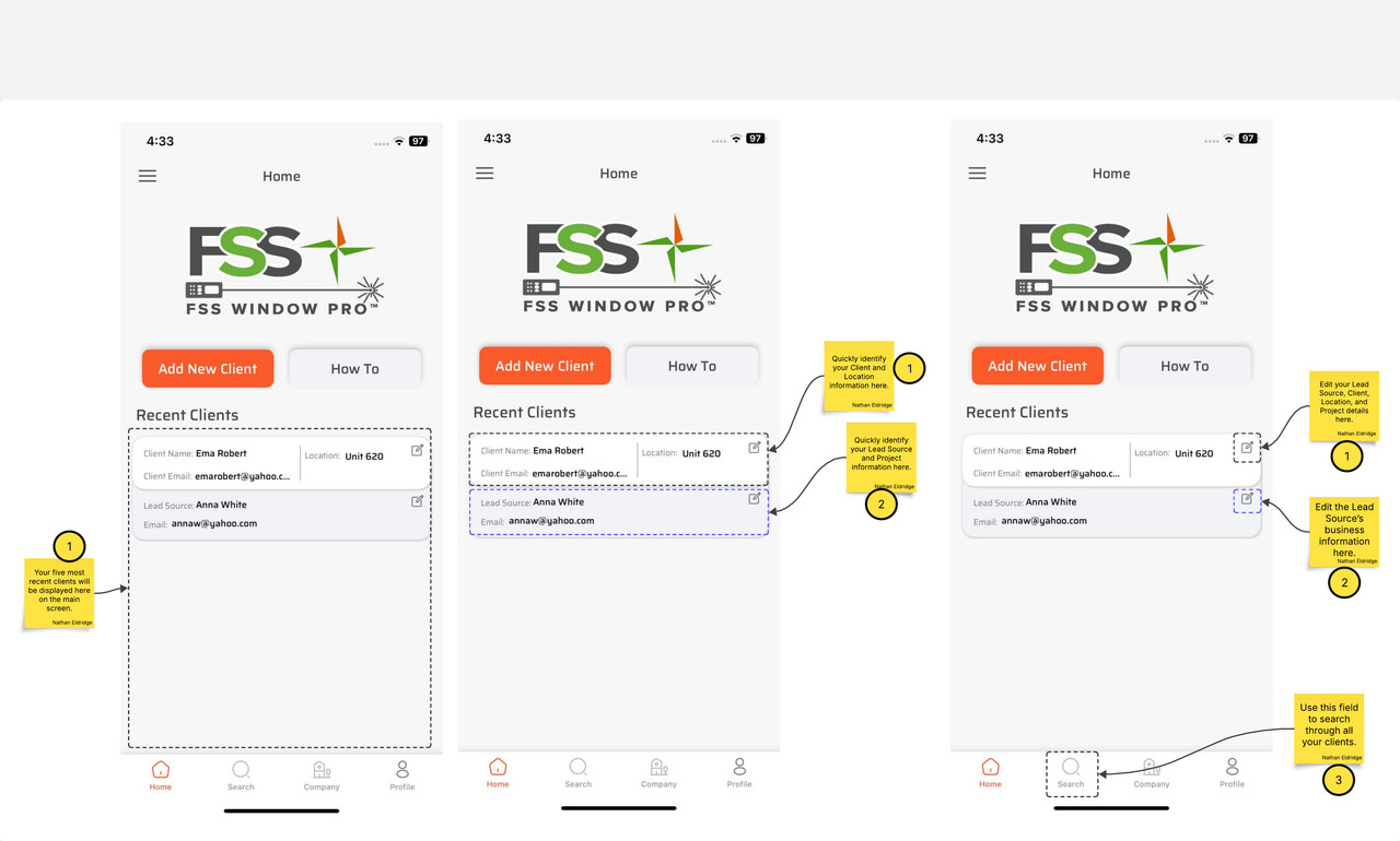 Home Screen with First Client