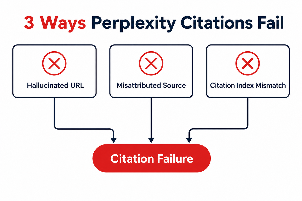 3 ways Perplexity fake citations fail — flowchart diagram