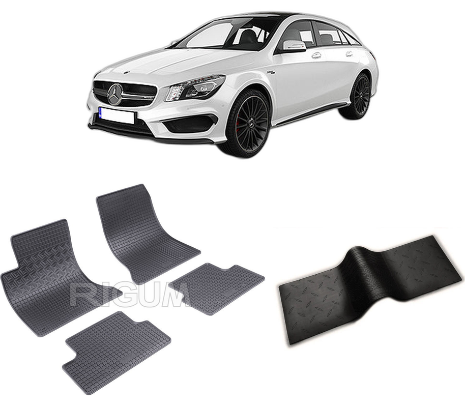 Set covorase auto MERCEDES CLA I din 01.2015-08.2019, cu covoras tunel median, CAROSERIE COMBI, Presuri cauciuc 100%, compatibil cu autoturismul MERCEDES CLA I, Rigum