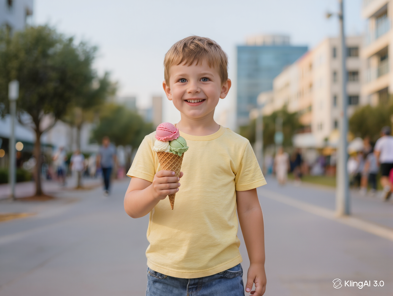Glückliches Kind genießt authentisches italienisches Eis