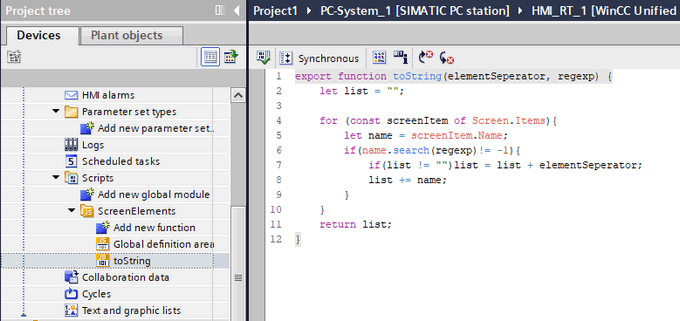 WinCC Unified Runtime objects of the active screen list WinCC Unified Runtime objects of the active screen list