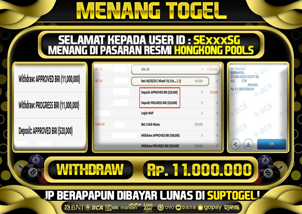  BUKTI KEMENANGAN 20 AGUSTUS 2025 MENANG DI PERMAINAN MAHJONG WAYS TOTAL WD 11 JUTA
