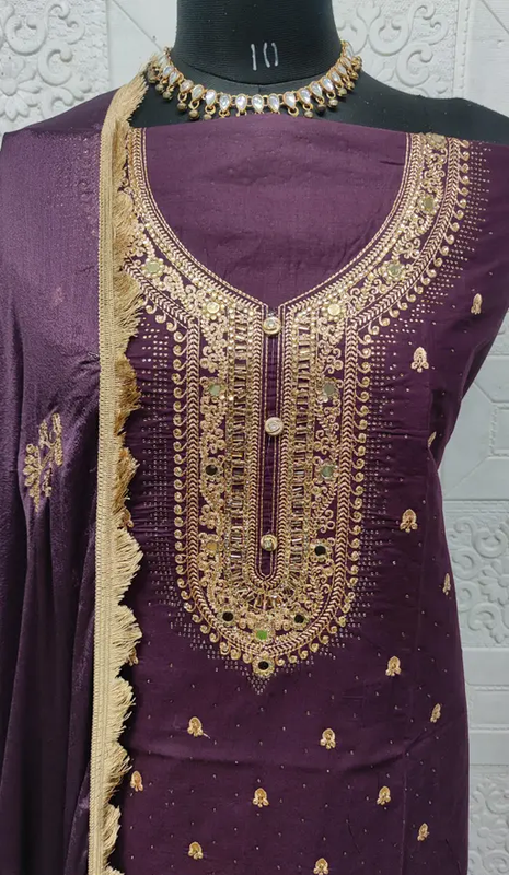 Mahek Sehnaz Women's Pure Cotton Embroidery Suits Color Purple (R220)