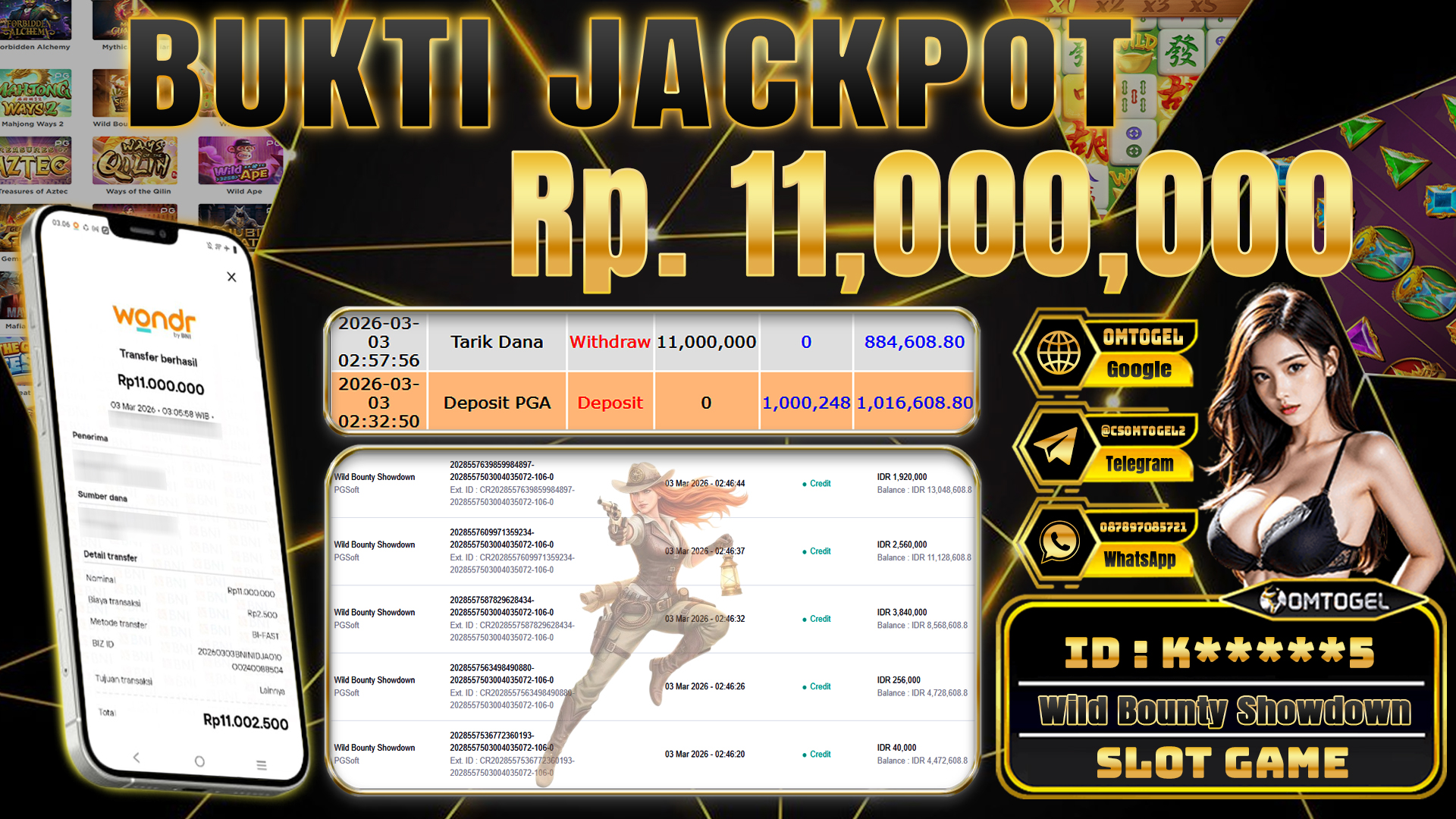 OMTOGEL JACKPOT PG SOFT WILD BOUNTY SHOWDOWN, 11 JUTA DI BAYAR LUNAS ,-