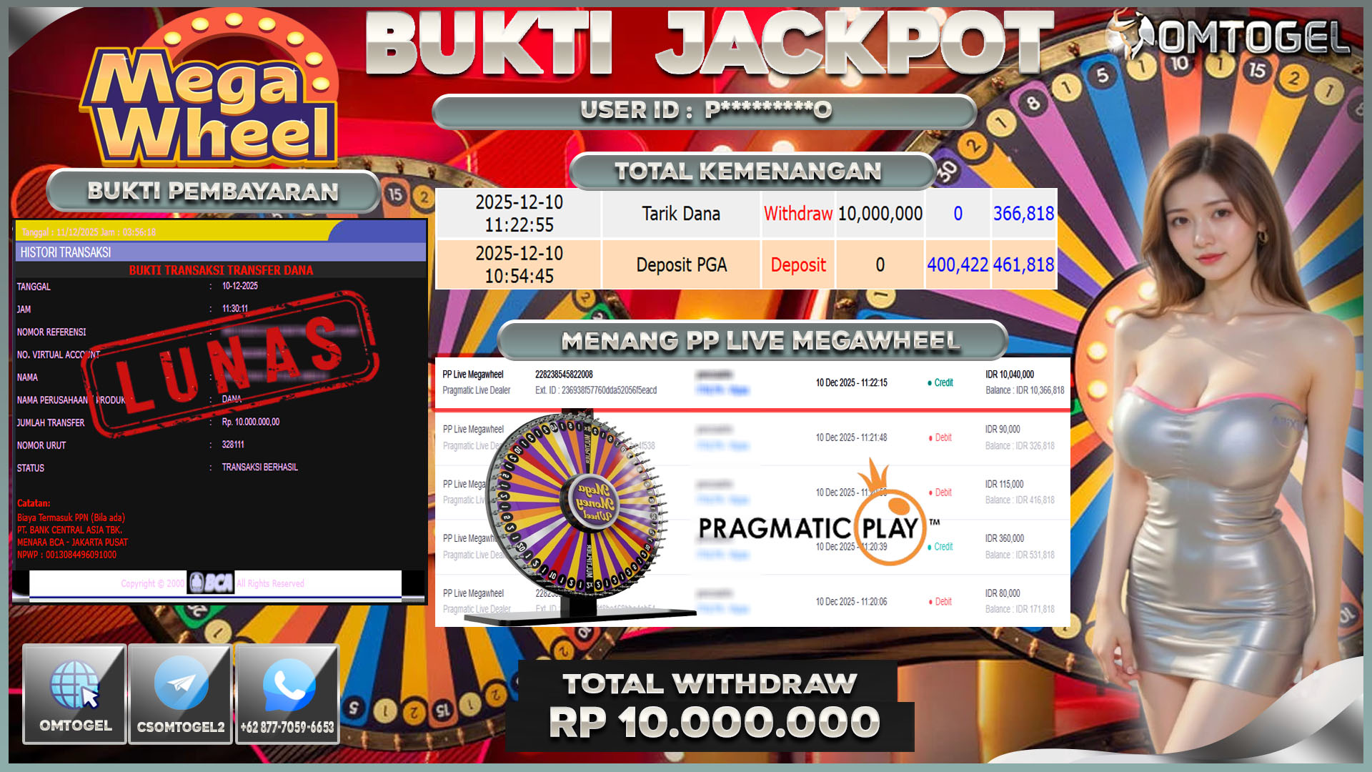 OMTOGEL JACKPOT PRAGMATIC LIVE DEALER PP LIVE MEGAWHEEL ,10 JUTA DI BAYAR LUNAS ,-