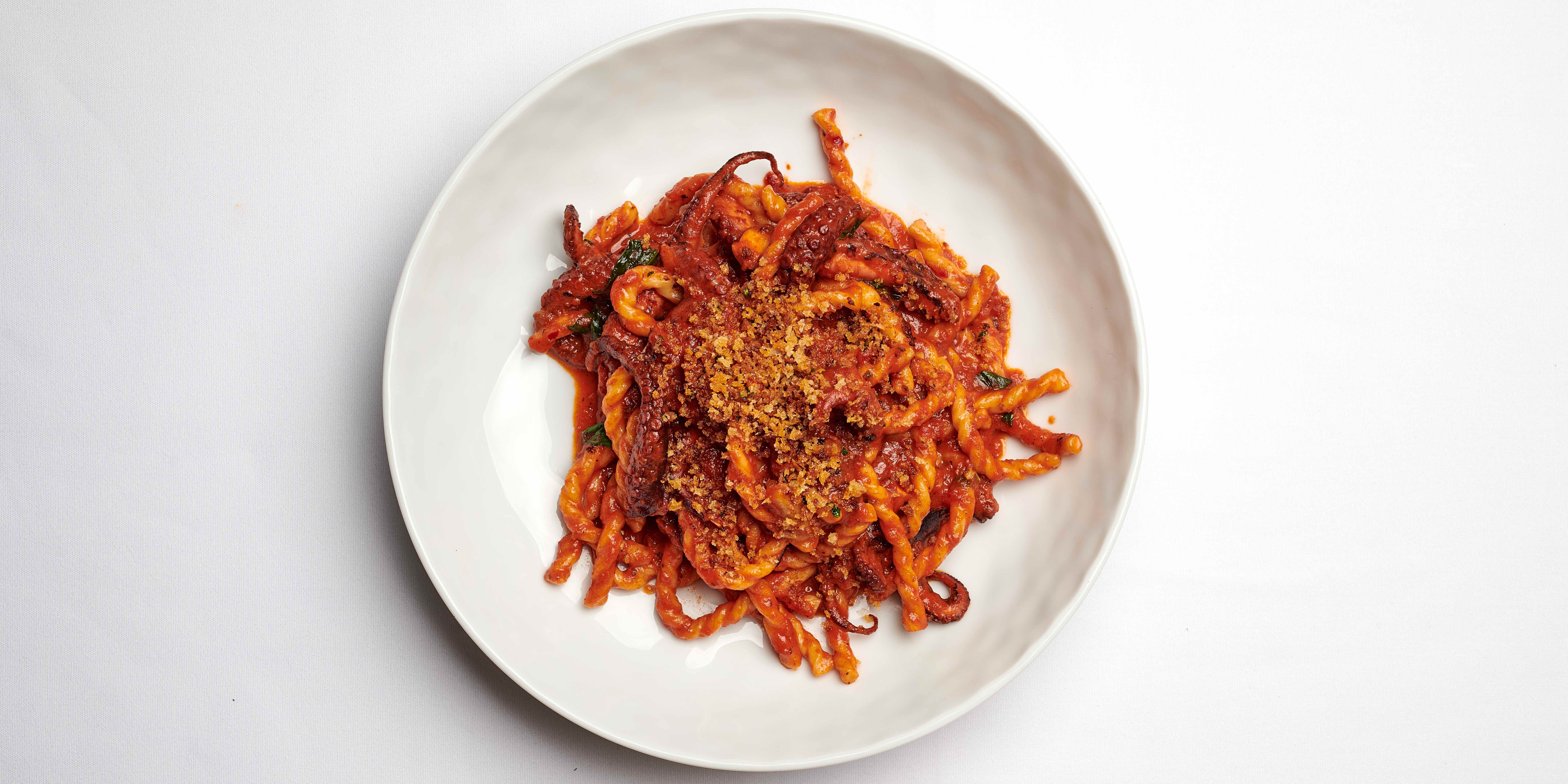 Fusilli with octopus and bone marrow - Marea's signature dish