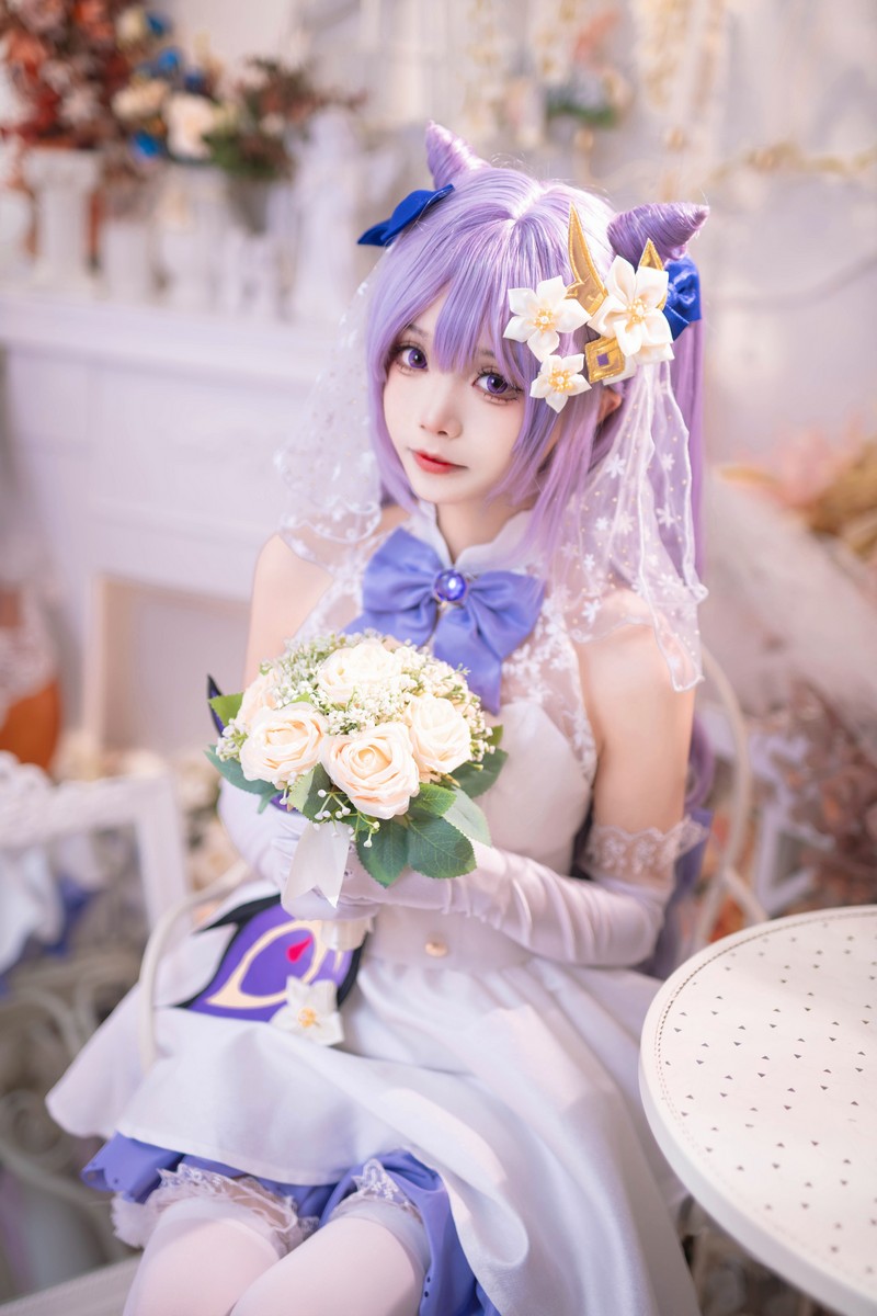 艾西Aiwest 刻晴花嫁Cosplay写真图集 原神刻晴婚纱高清图集 40P (223.2M)插图6