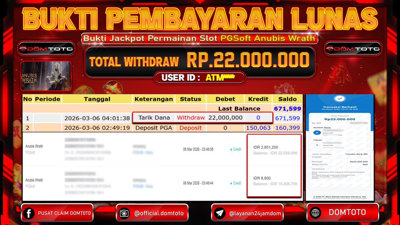 JACKPOT SLOT Anubis Wrath PGSoft 06 MARET 2026
