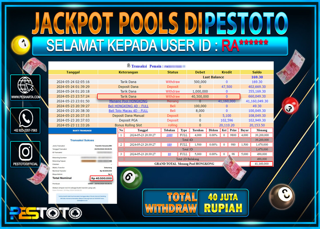 HANYA DI PESTOTO JP PASTI DI BAYAR LUNAS DAN CEPAT!!!!!! JP TOGEL { HONGKONG } Rp.40.500.000 !!!!!