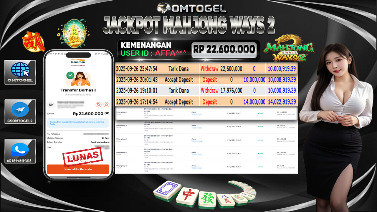 OMTOGEL JACKPOT PGSOFT MAHJONG WAYS 2 22 JUTA DI BAYAR LUNAS ,-