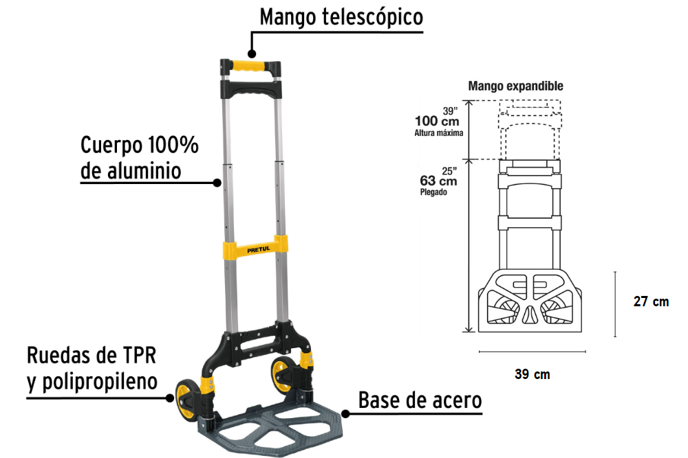 Diablo de carga, plegable, 100 kg, Pretul