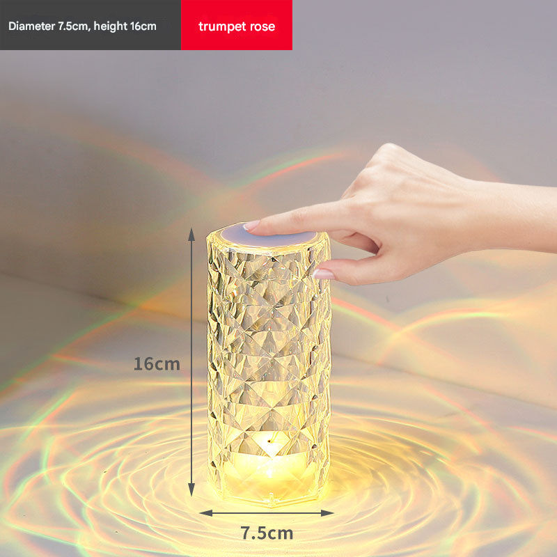 Crystal Rose Atmosphere Lamp RGB 16 Color Changing Touch Table Lamp USB Rechargeable LED Night Light for global Home Bedroom Living Room Decor(16cm*7.5cm)