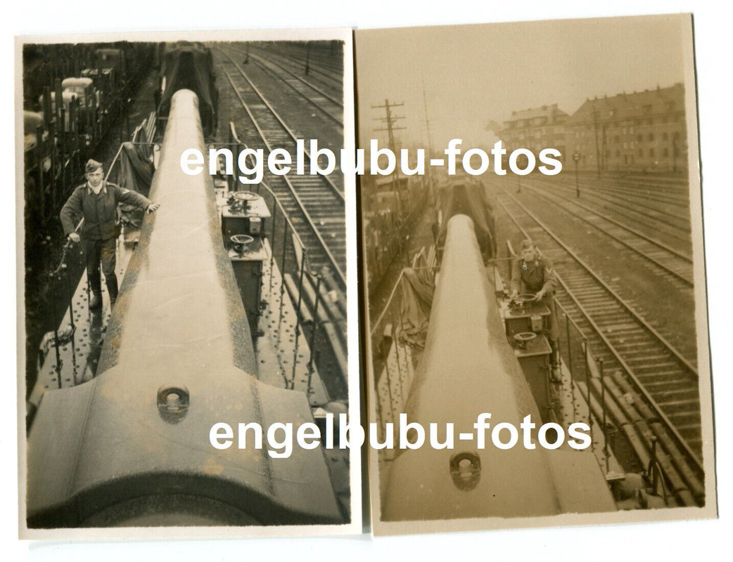 2x FOTO - ARTILLERIE - Eisenbahngeschütz - Lokomotive - BAhnhof - PANZER-ZUG (1)