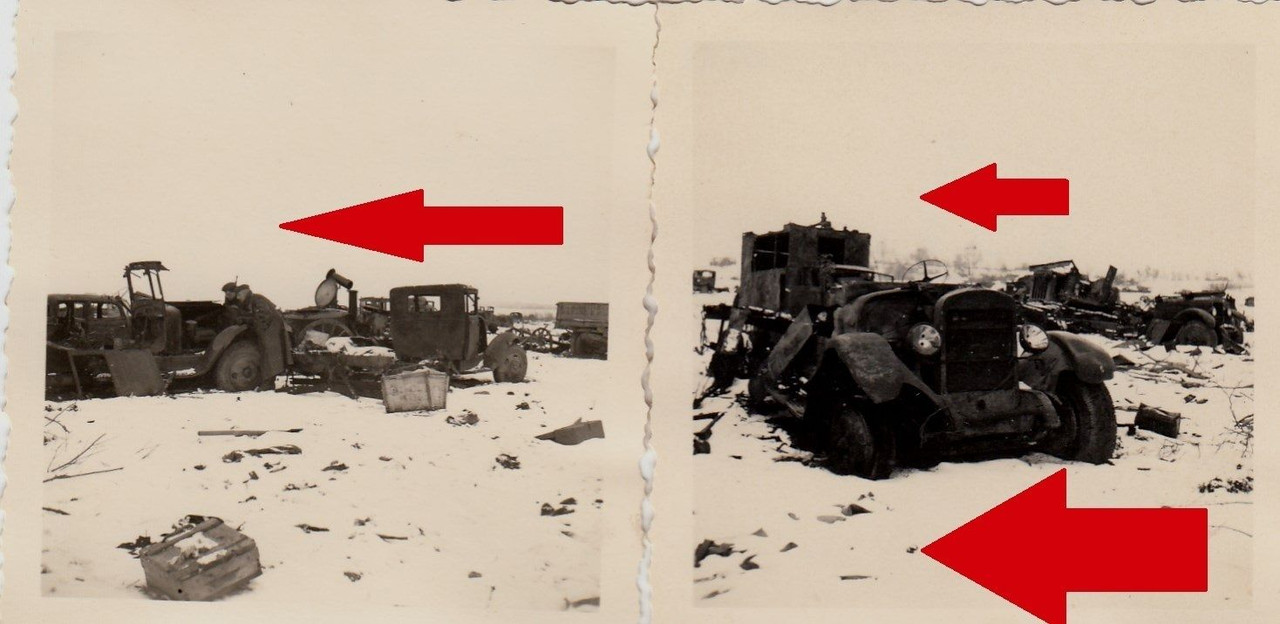 Foto im Kessel von Wjasma zerstörte Fahrzeuge, 1