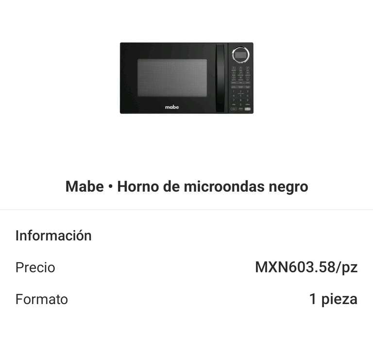 Cornershop/Heb:Horno de microondas 0.9 pies 
