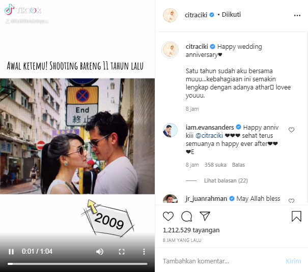 Citra Kirana bagikan video perjalanan cintanya dengan Rezky Aditya