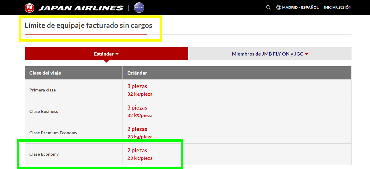 JAL: *Límite de equipaje facturado sin cargos* - Japan Airlines JAL - Foro Aviones, Aeropuertos y Aerolíneas