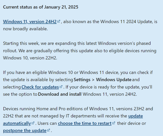 Windows 11 24H2 Release Health Status