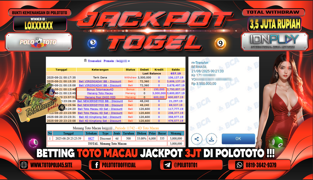 POLOTOTO JACKPOT TOGEL TOTO MACAU Rp.3.500.000,-
