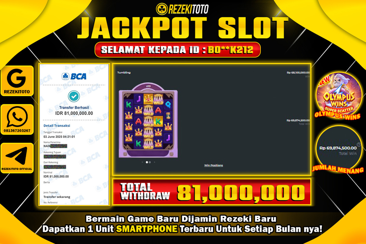 BUKTI KEMENANGAN 03 JUNI 2025 OLYMPUS WINS WD 81 JUTA 