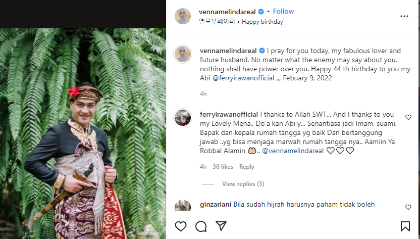 Ucapan Ulang Tahun Venna Melinda pada Ferry Irawan