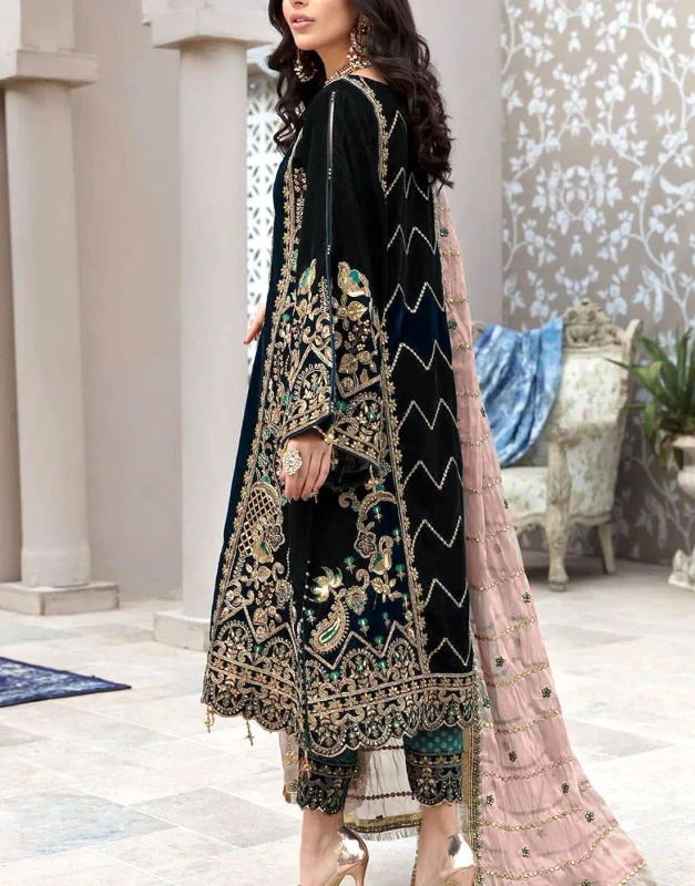 Black Velvet Bridal Dress – Heavy Zari Embroidery, Jamawar Trouser