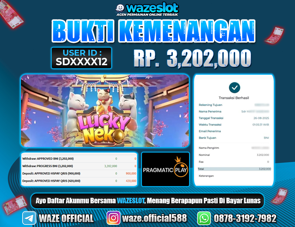 BUKTI KEMENANGAN 26 AGUSTUS 2025 GAME LUCKY NEKO ( PRAGMATIC PLAY ) 