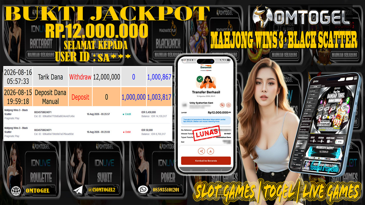 OMTOGEL JACKPOT PG SOFT MAHJONG WINS 3 BLACK SCATTER Rp,12,000,000,- DIBAYAR LUNAS